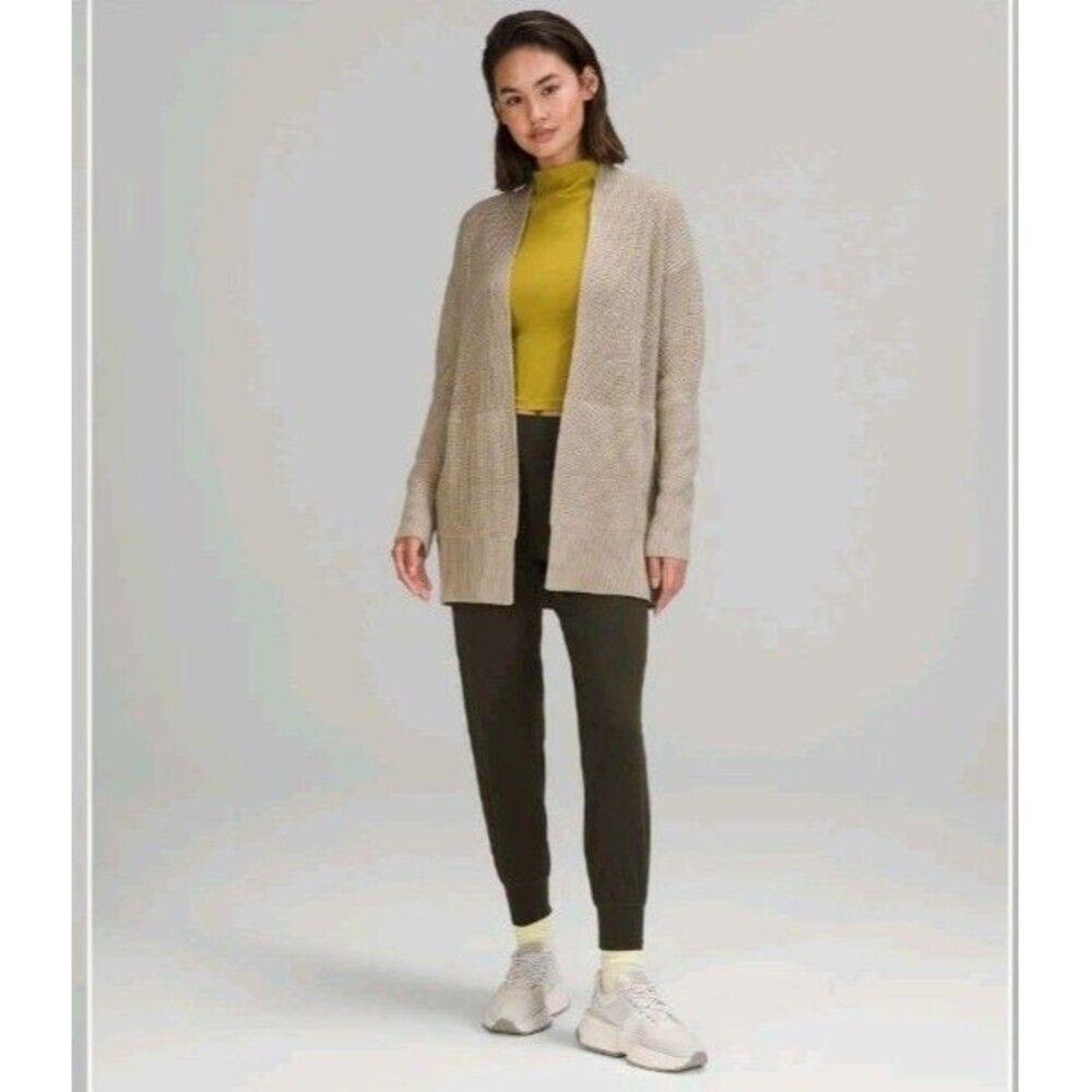 Lululemon M/L Cashlu Sweater Wrap Cardigan Knit Cashmere Blend Pockets Classic